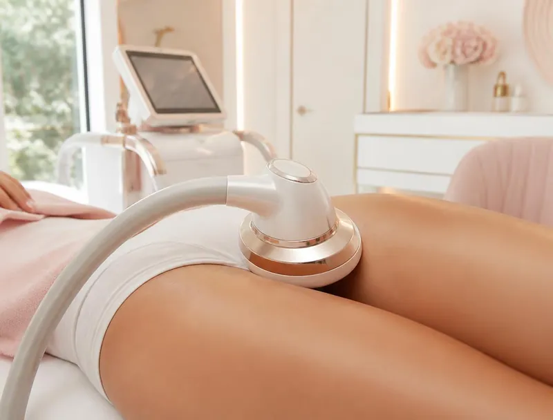 Aesthetic treatment room prepared for a body contouring session