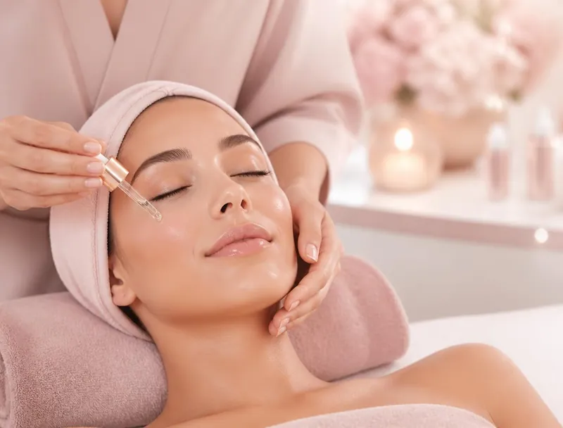 Client relaxing during a professional facial