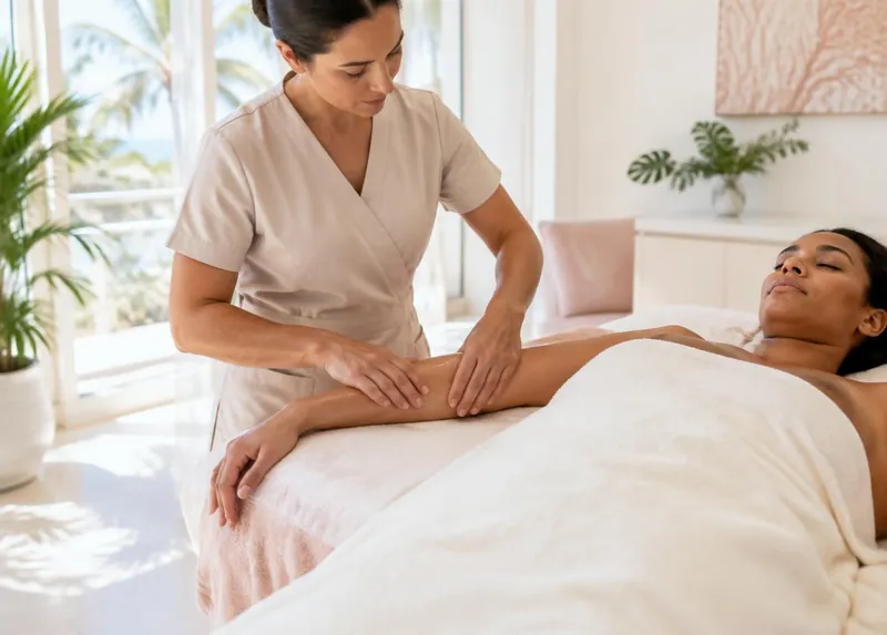 Gentle lymphatic drainage technique on a client after surgery