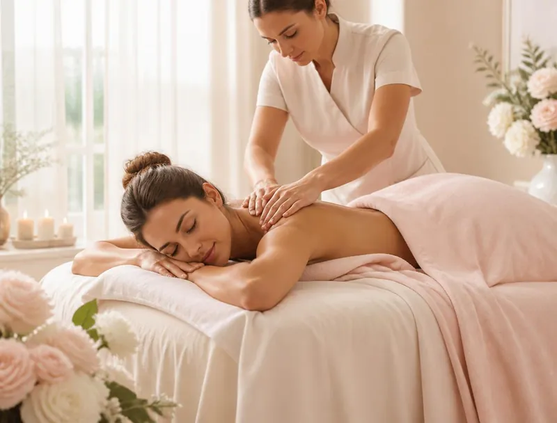 Therapeutic massage being performed in a calm Serenity treatment room