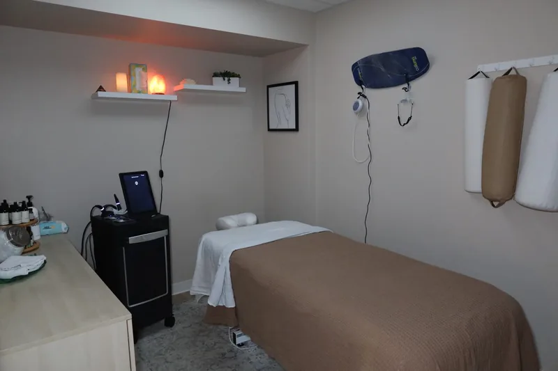 Massage treatment room at Serenity Med Spa in Palm Beach Gardens