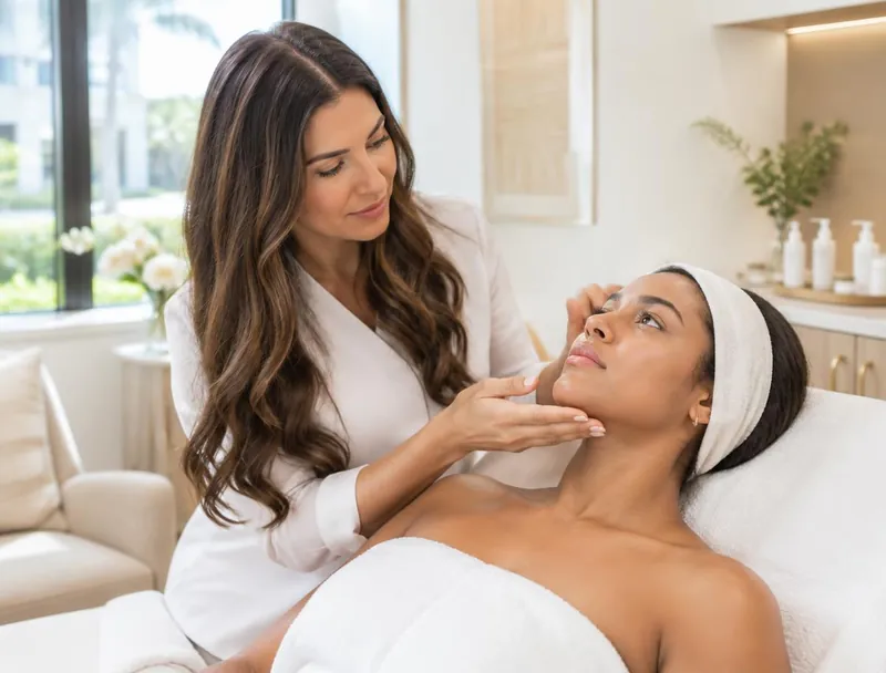 Skin care treatment room prepared for a facial service